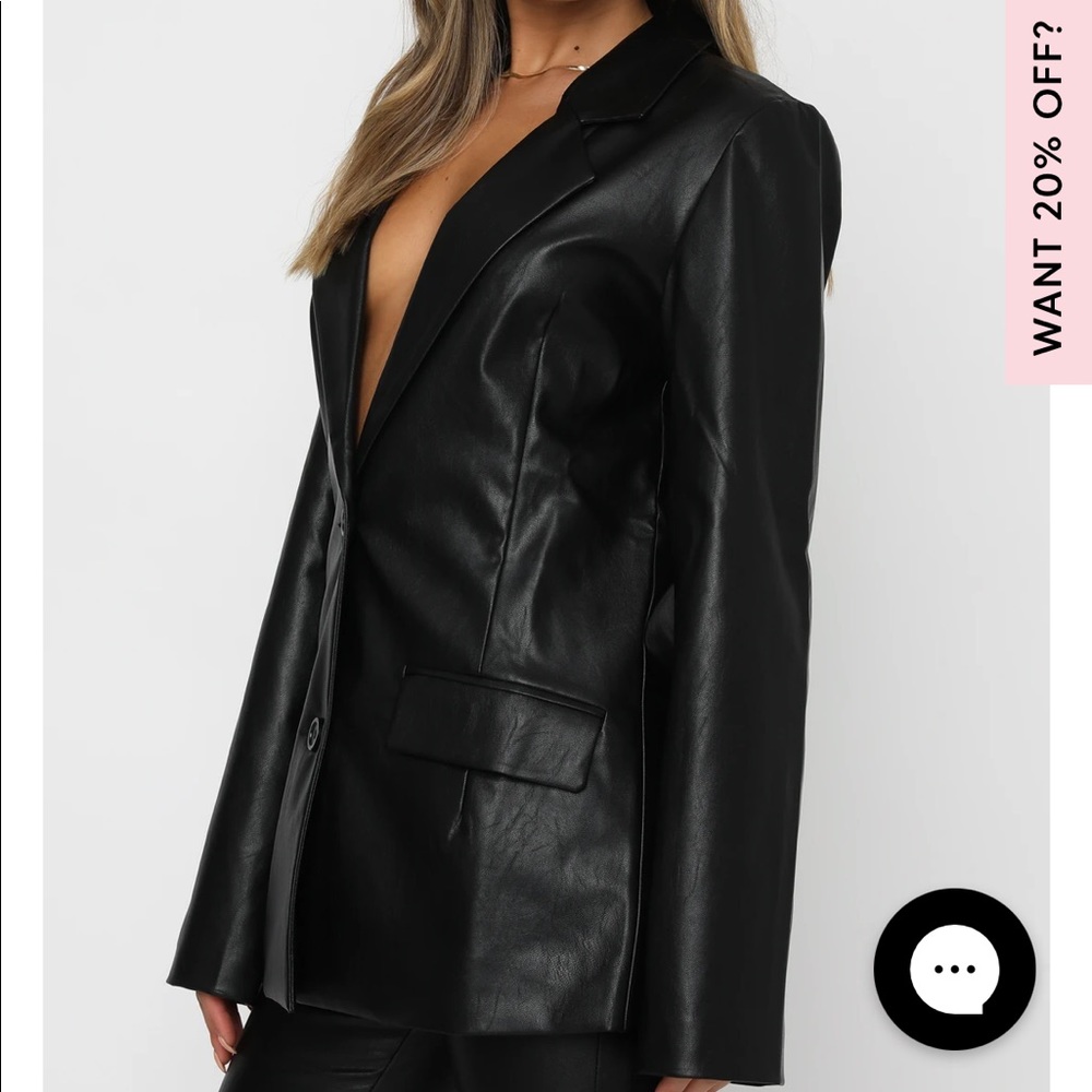 NWT White Fox Faux leather Take The Lead Blazer Black sz M/L - Picture 2 of 4